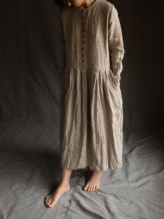 Women'S Casual Vintage Natural Cotton And Linen Dress