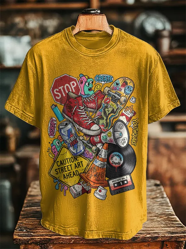 Men's Graffiti Skate Sneaker Graphic Print Cotton Casual T-Shirt