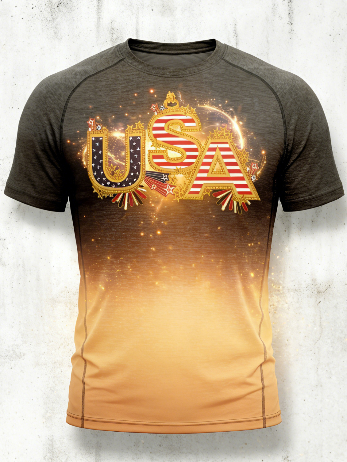 Men's USA Stars Stripes Ombre Print Casual T-Shirt