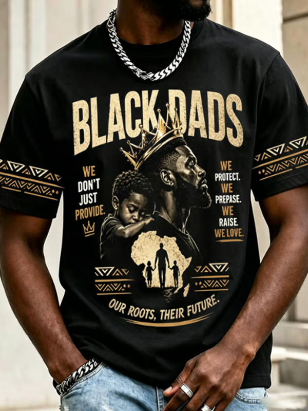 Men's Father's Day Black Dads Crown Tribal Geometric Art Print T-Shirt