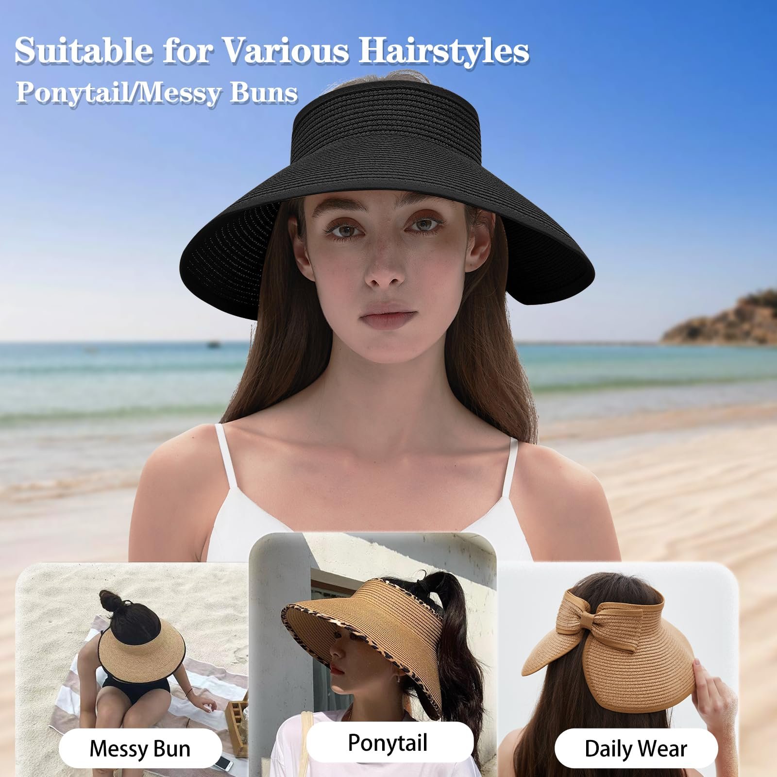 🔥LAST DAY 49% OFF - Women's 2024 Summer Solid Color Bow Design Wide Brim Straw Hat