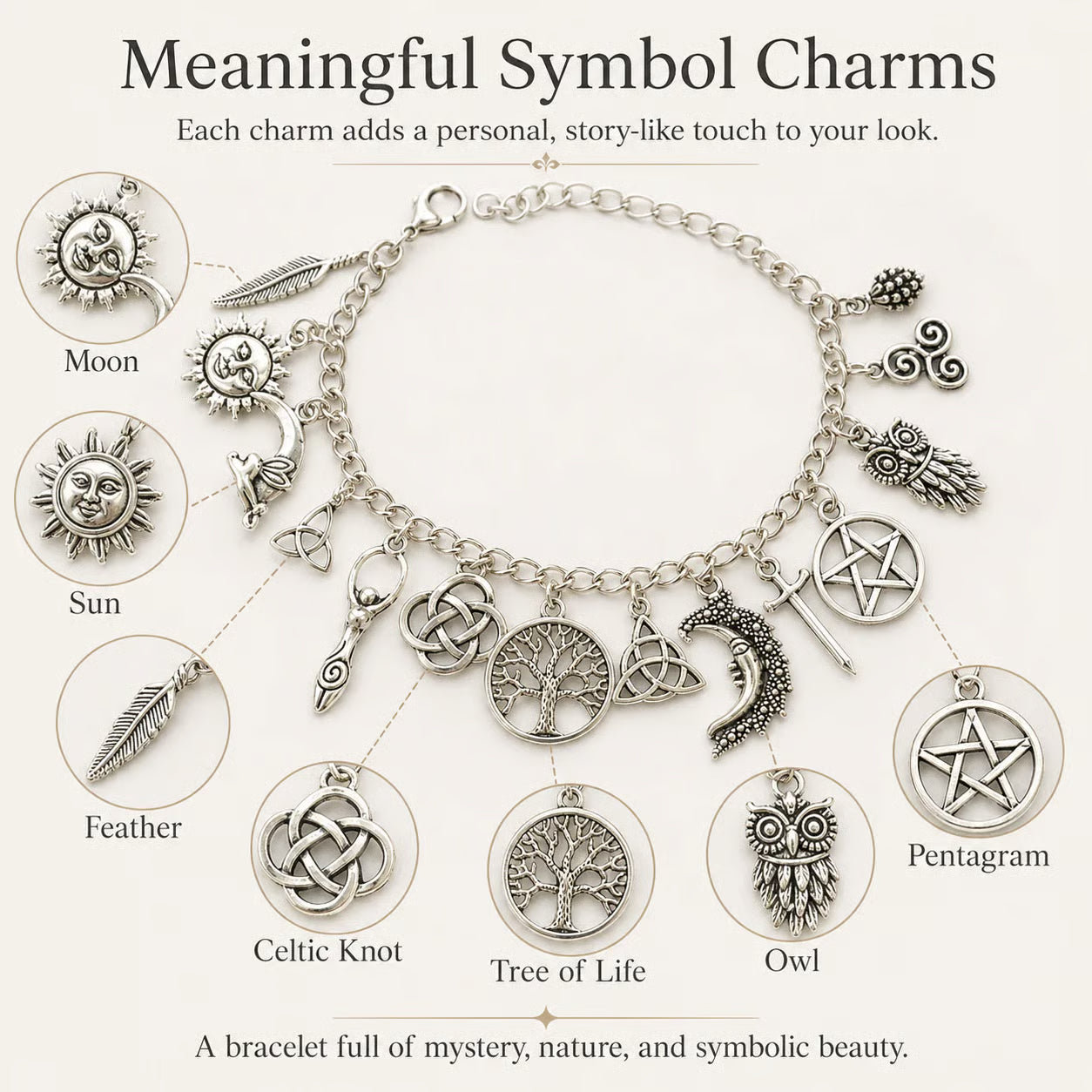 🌙 Vintage Witchy Charm Bracelet – Mystical Celestial Jewelry For Everyday Magic