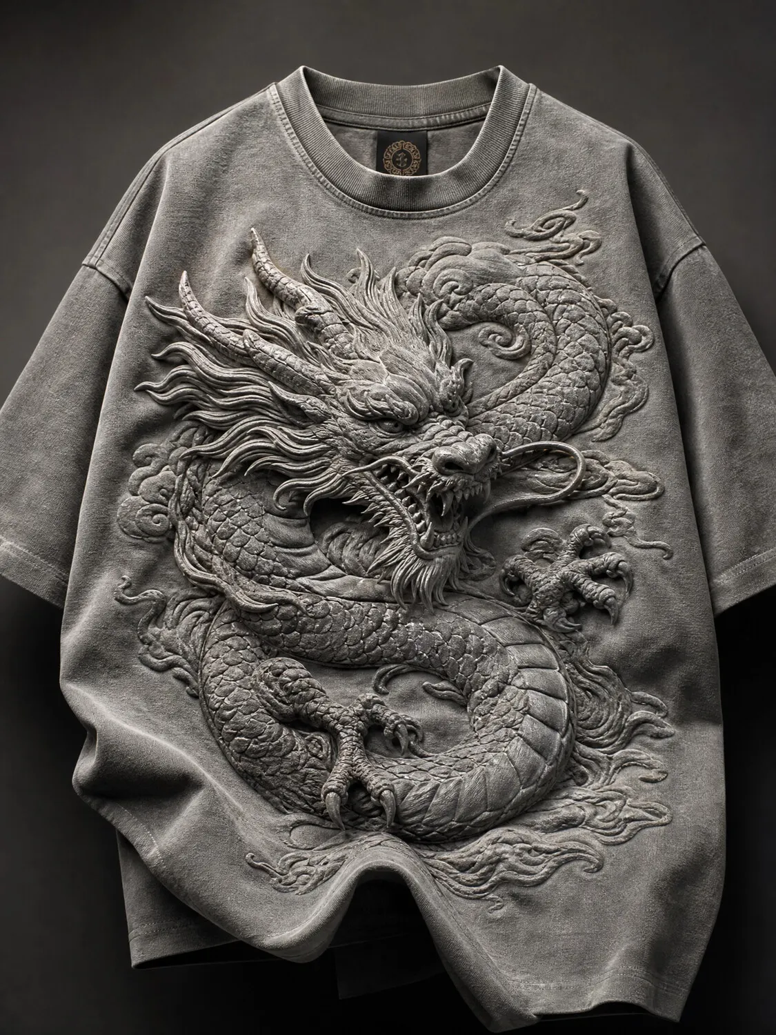 Men's 3D Embossed Dragon Cloud Print T-Shirt