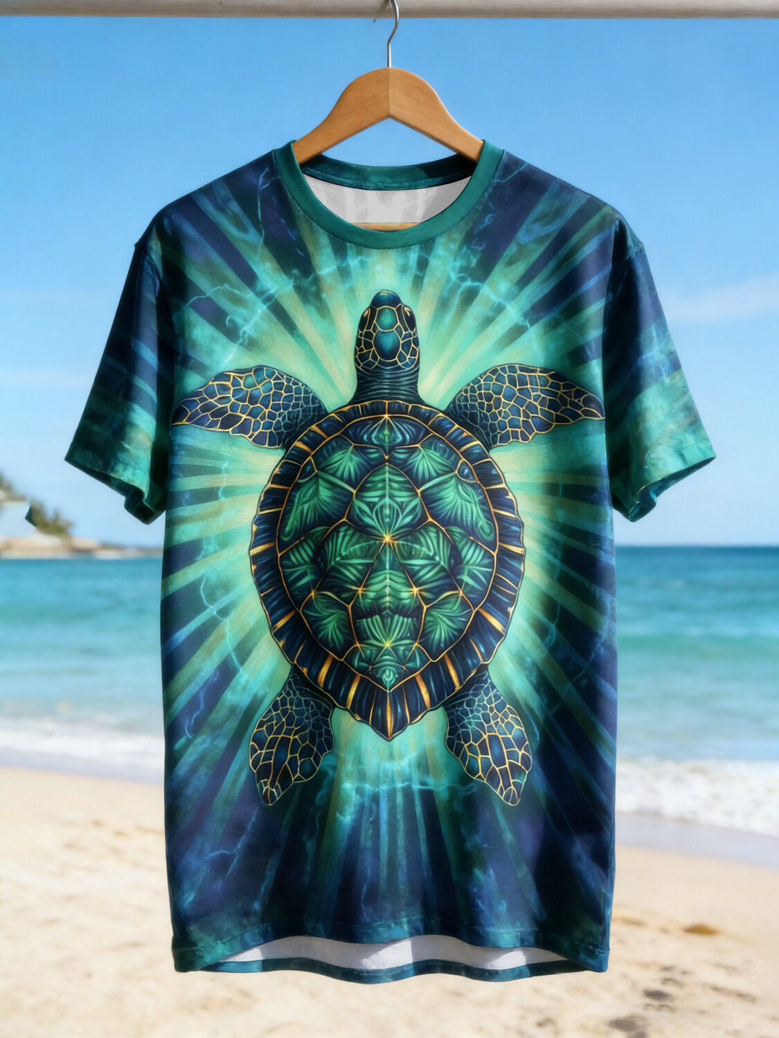 Men's Sunburst Sea Turtle Art Print T-Shirt