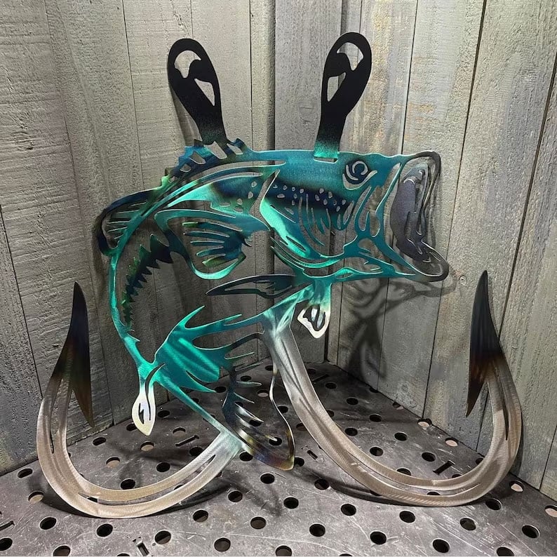 Metal Bass Fish with Hooks Plasma Cut Sign Art Fishing Art Gone Fishing(🔥LAST DAY 49% OFF)