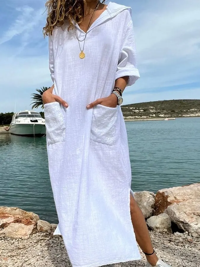 Women's Cotton Casual Vacation Hooded Dress