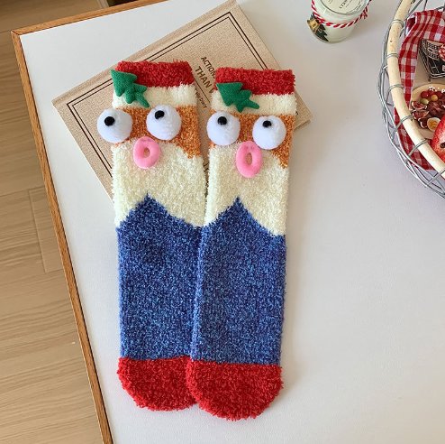 Coral velvet three-dimensional quirky socks