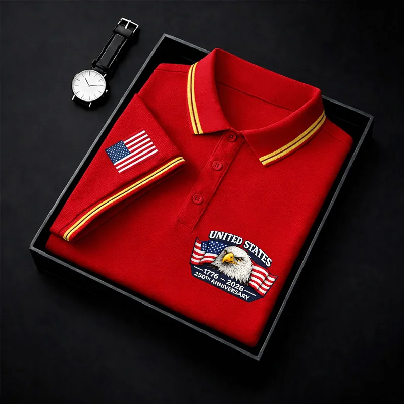 Men's USA 250th Anniversary Eagle Polo Shirt | Patriotic United States 250 Years Premium Golf Top