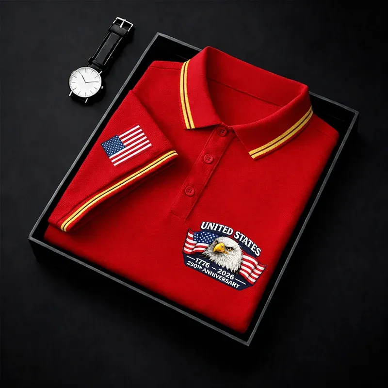 Men's USA 250th Anniversary Eagle Polo Shirt | Patriotic United States 250 Years Premium Golf Top