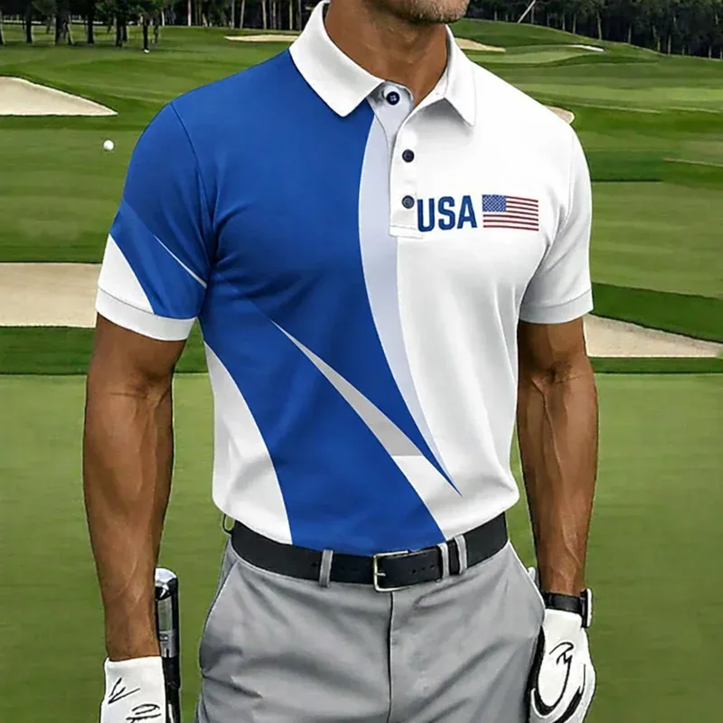 Men's USA Patriotic Golf Polo Shirt | Moisture Wicking American Flag Performance Golf Apparel