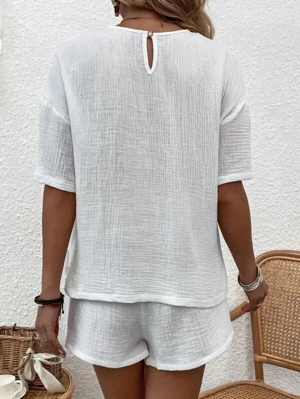 Women's Casual Cotton Linen Short Sleeve Suits