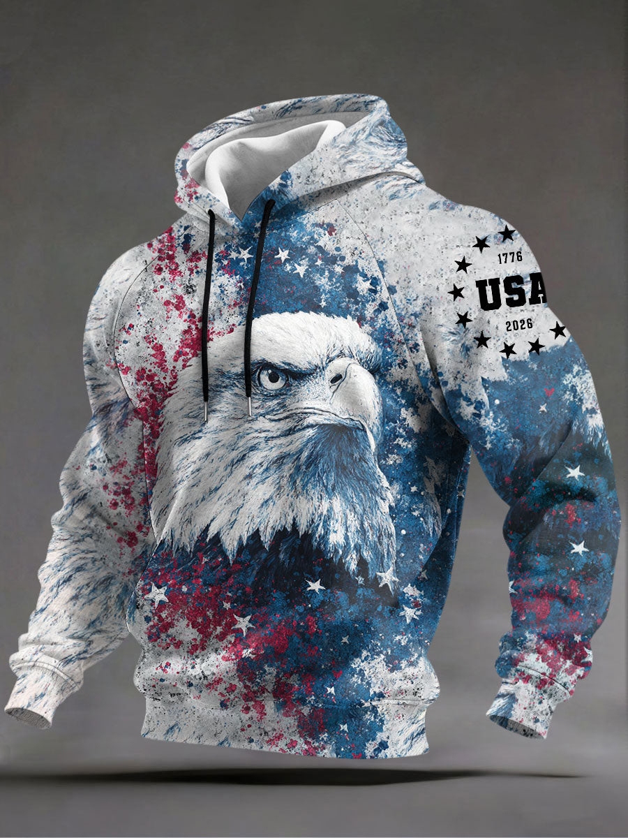 Men's Tie Dye USA 1776-2026 Bald Eagle Art Print Hoodie