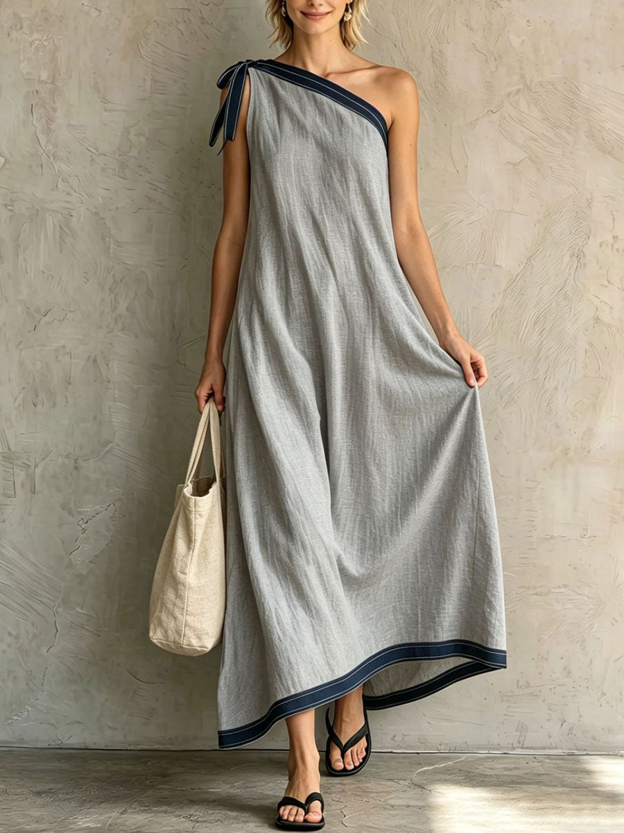 Women's Solid-color Sleeveless Color-block Elegant Dress