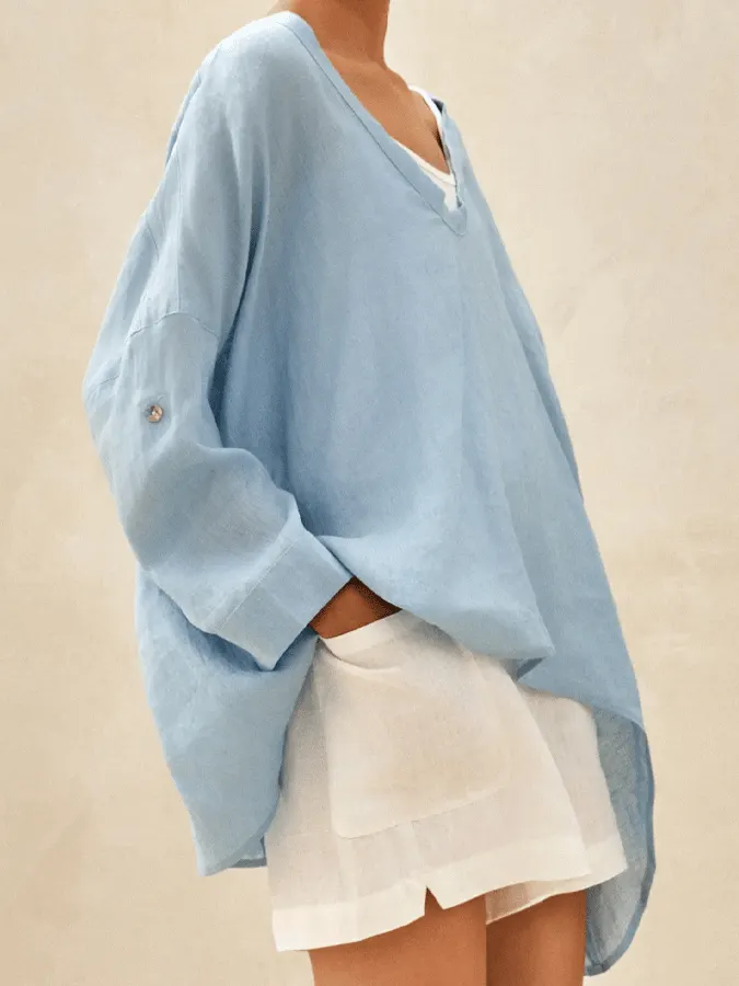 Women's Linen Delicate Deep V Neck Top