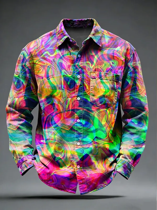 Men's Hippie Art Psychedelic Abstract Print Long Sleeve Shirt