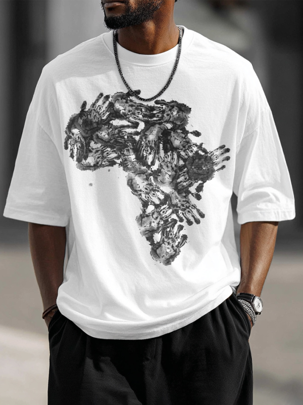 Men's African Map Handprint Graphic Cotton Casual T-Shirt