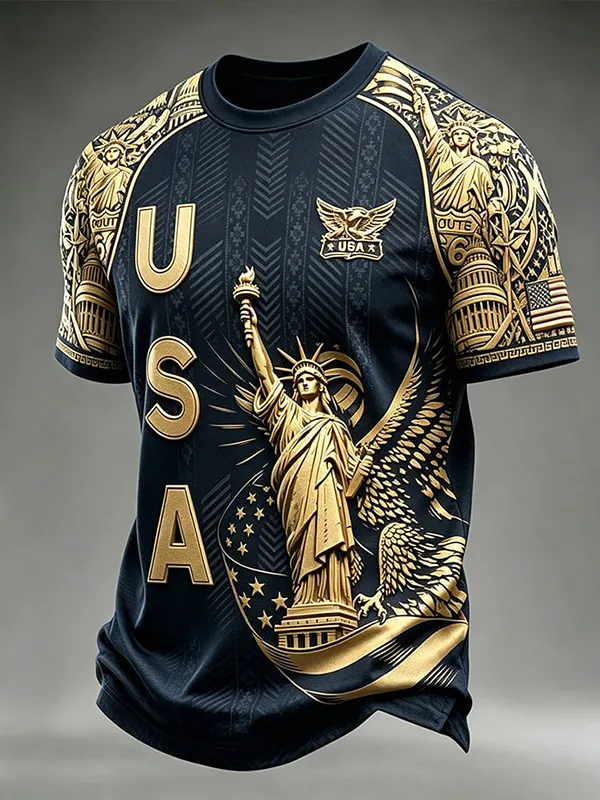 Men's USA Soccer Statue of Liberty Print Casual T-Shirt