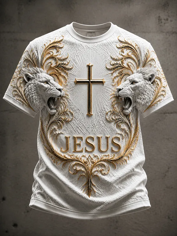 Men's Retro Patterns Jesus Lion 3D Print Casual T-Shirt