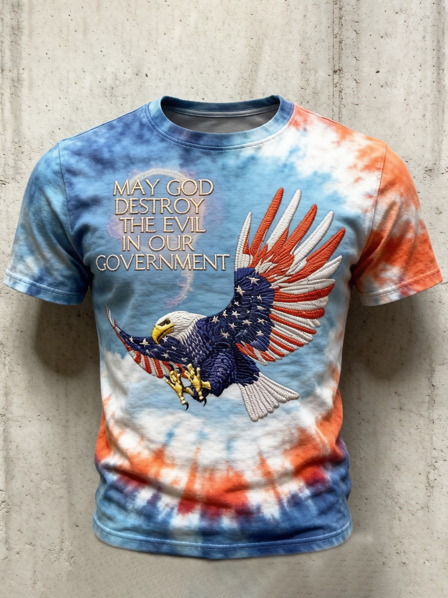 Men's Tie Dye American Flag Bald Eagle Art Print T-Shirt