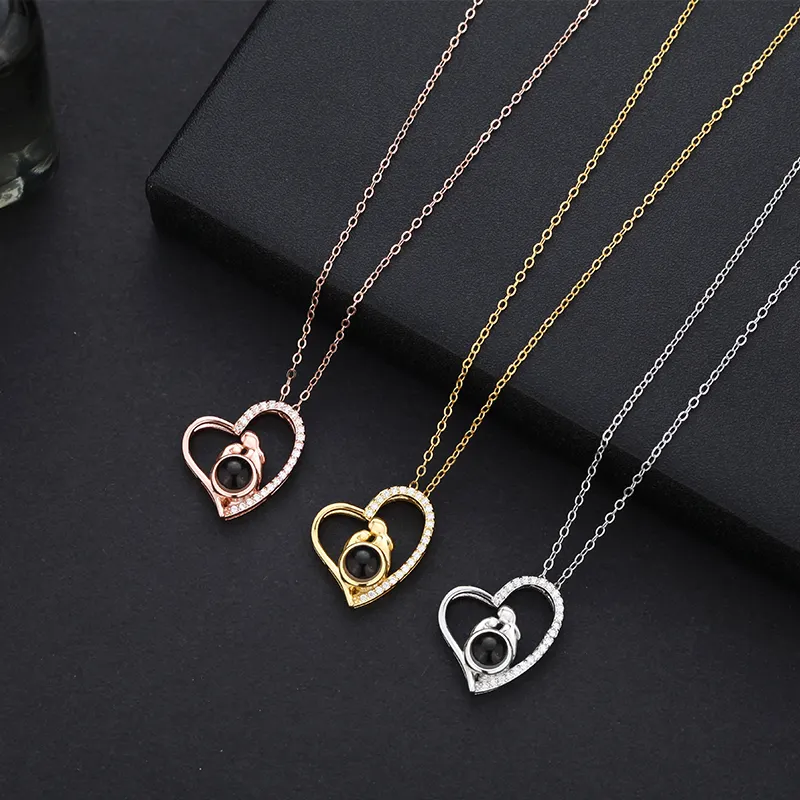 Mother and Child Necklace With Projection Stone
