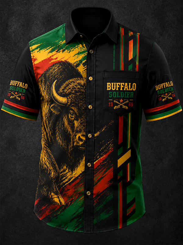 Men's Retro Buffalo Soldier Print Shirt - Independence Day Style for Every Man
