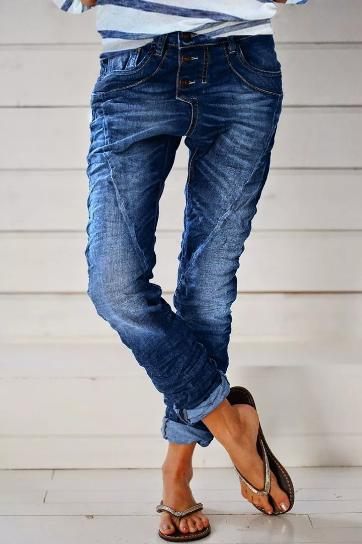 (Hot Sales) Midiross Vintage Button Fly Stitch Trim Low Waist JeansBuy 2 free shipping