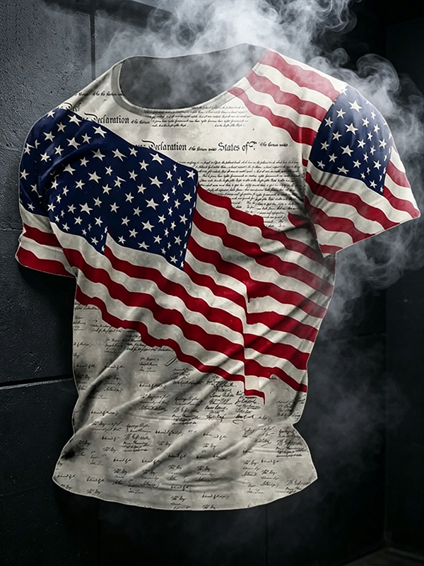 Men's Declaration And American Flag Art Print T-Shirt