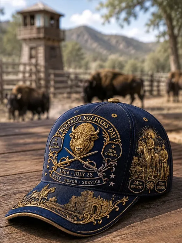 Men's Buffalo Soldiers Day 1866 July 28 U.S. Cavalry Buffalo Print Baseball Cap