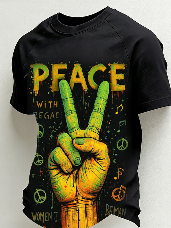 Men's Peace With Reggae Graphic Print Casual T-Shirt