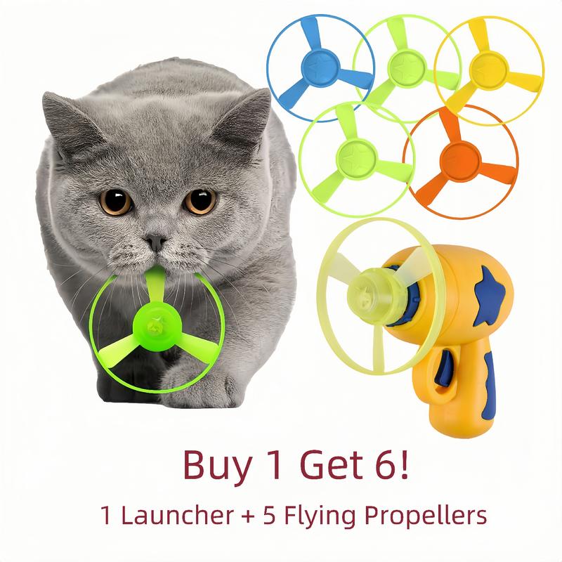 🐈6 Pcs Cat Fetch Toy Set Launcher Gun