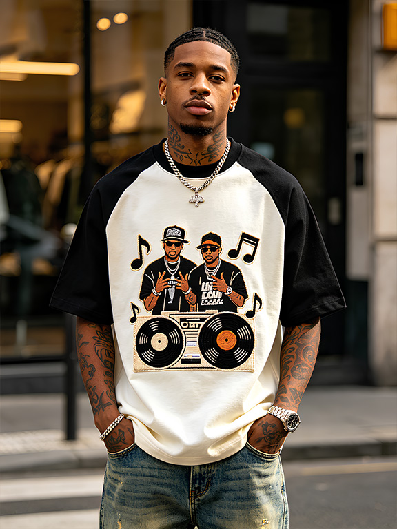 Men's Black Hip-Hop Music Print T-Shirt