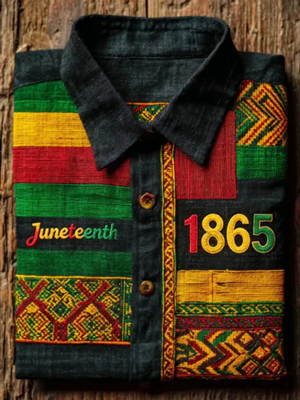 Men's Juneteenth 1865 Patchwork Art Print Long Sleeve Shirt