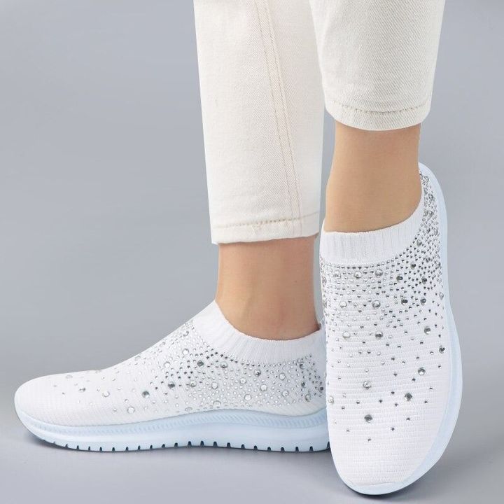 Grishay Women's Crystal Breathable Slip-On Walking Shoes
