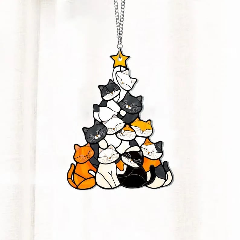 🔥LAST DAY 49% OFF - 😻Cat Christmas Tree Suncatcher Ornament