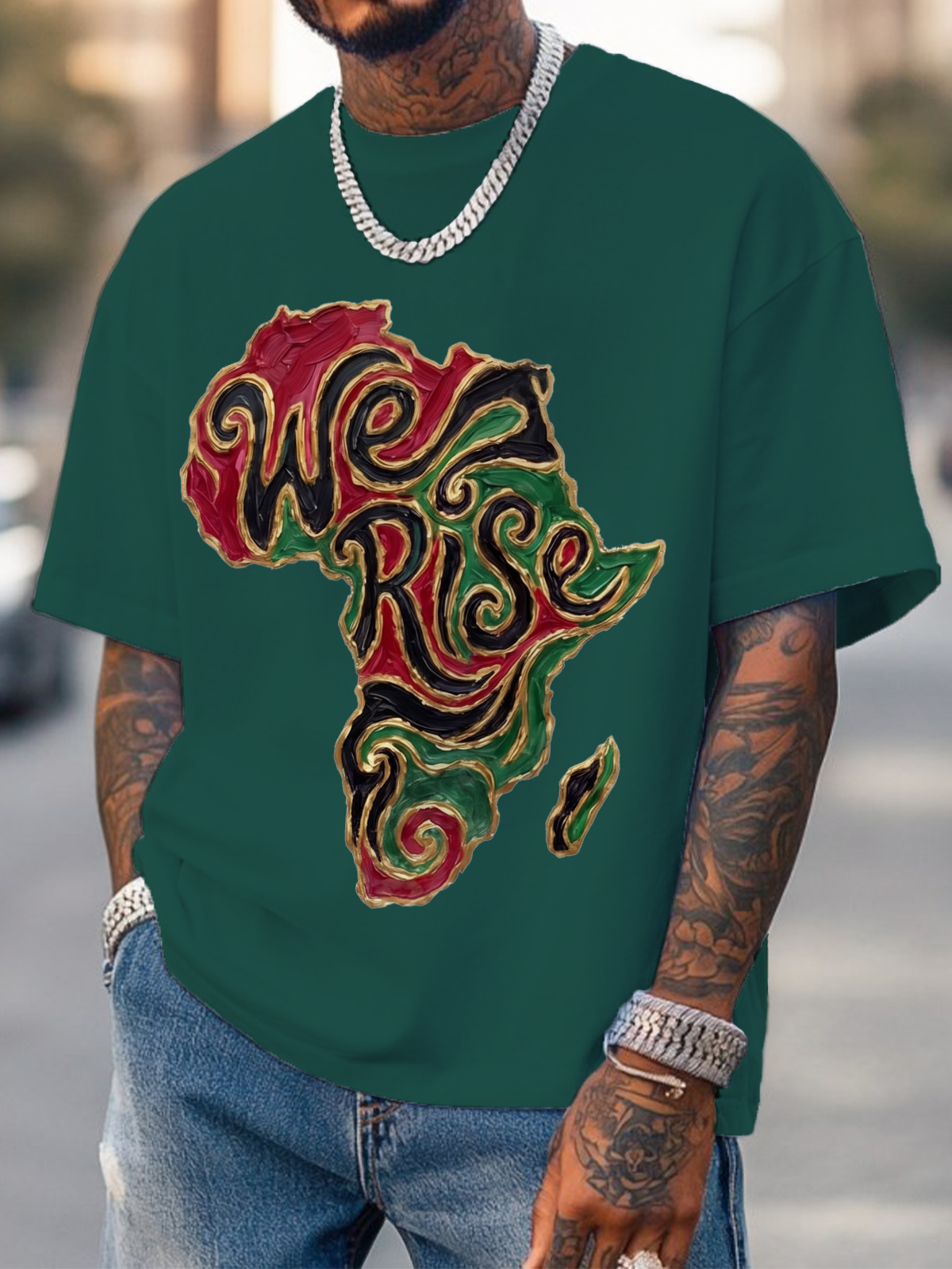 Men's We Rise Map Art Print Cotton Casual T-Shirt