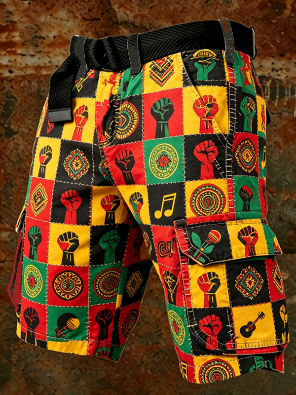Men's Juneteenth Black Power Colorblock Print Cargo Shorts