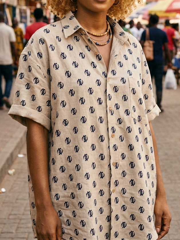 Women's Minimalist Pattern All Over Print Short Sleeve Shirt
