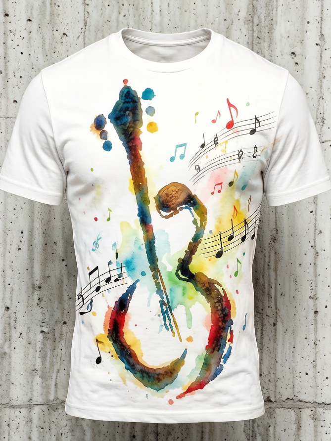 Men's Watercolor Cello and Music Notes Art Print T-Shirt