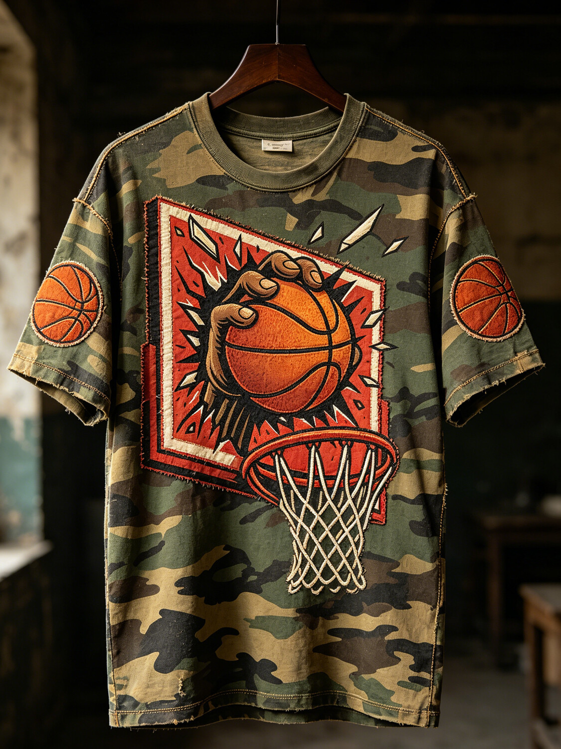 Men's Camo Basketball Dunk Print T-Shirt