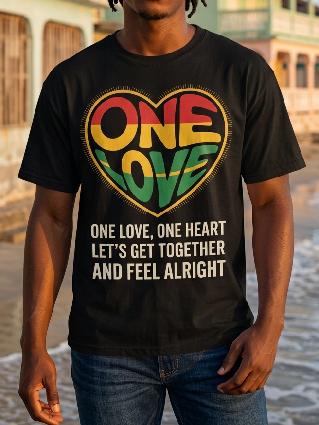 Men's One Love, One Heart Art Print Cotton Casual T-Shirt