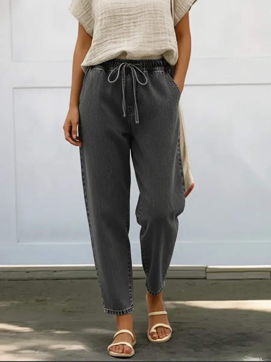 Women's Casual Elastic Waist Cotton Pencil Jeans