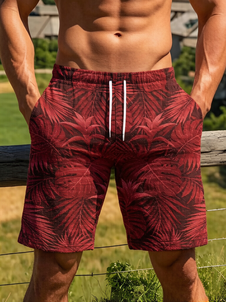 Men's Tropical Palm Leaf All Over Print Casual Shorts