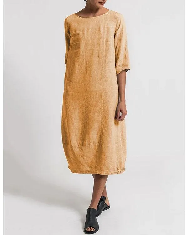 Women Linen Cotton Plus Size Dresses Daytime Solid Dresses