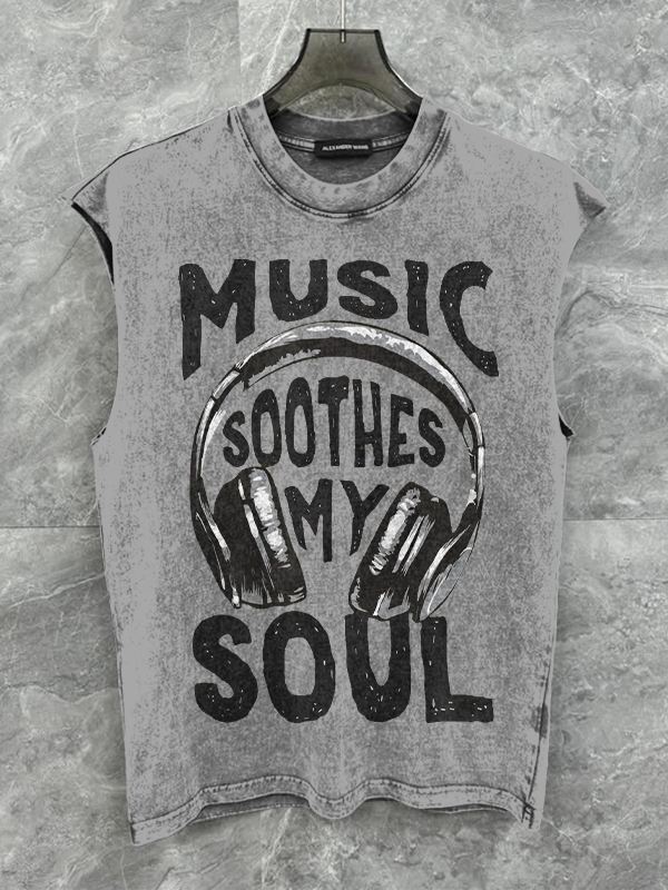 Men's Music Soothes My Soul Print Cotton Tank Top