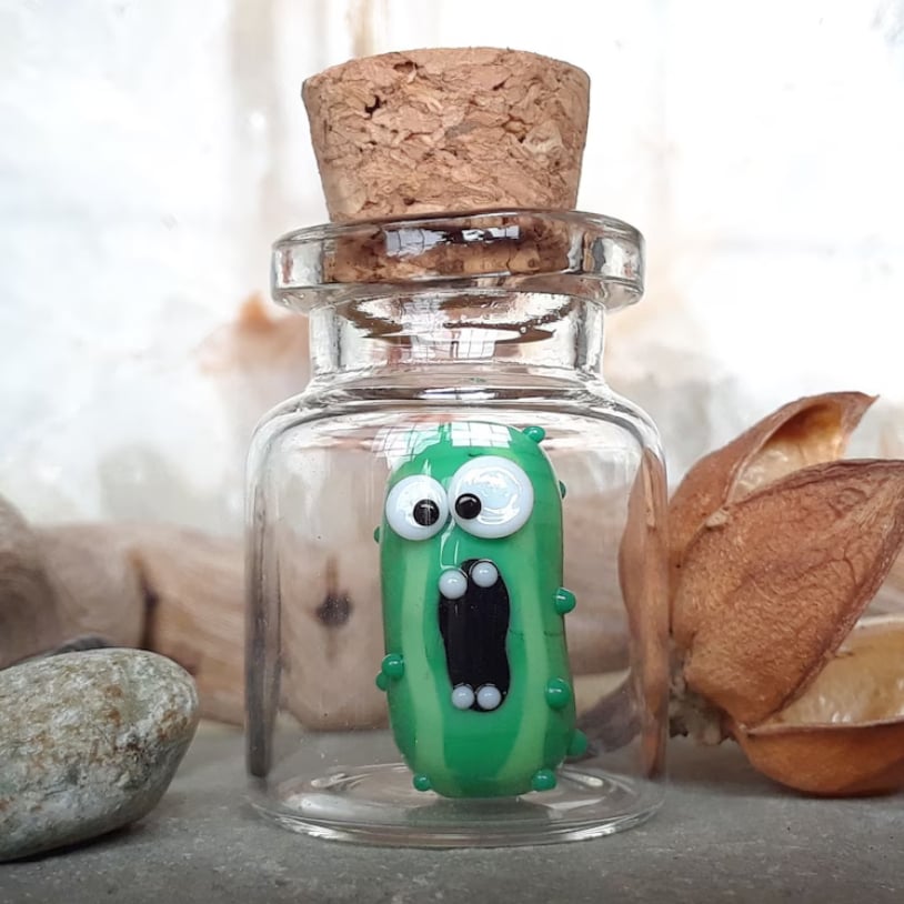 Miniature Glass Screaming Pickle in a Bottle