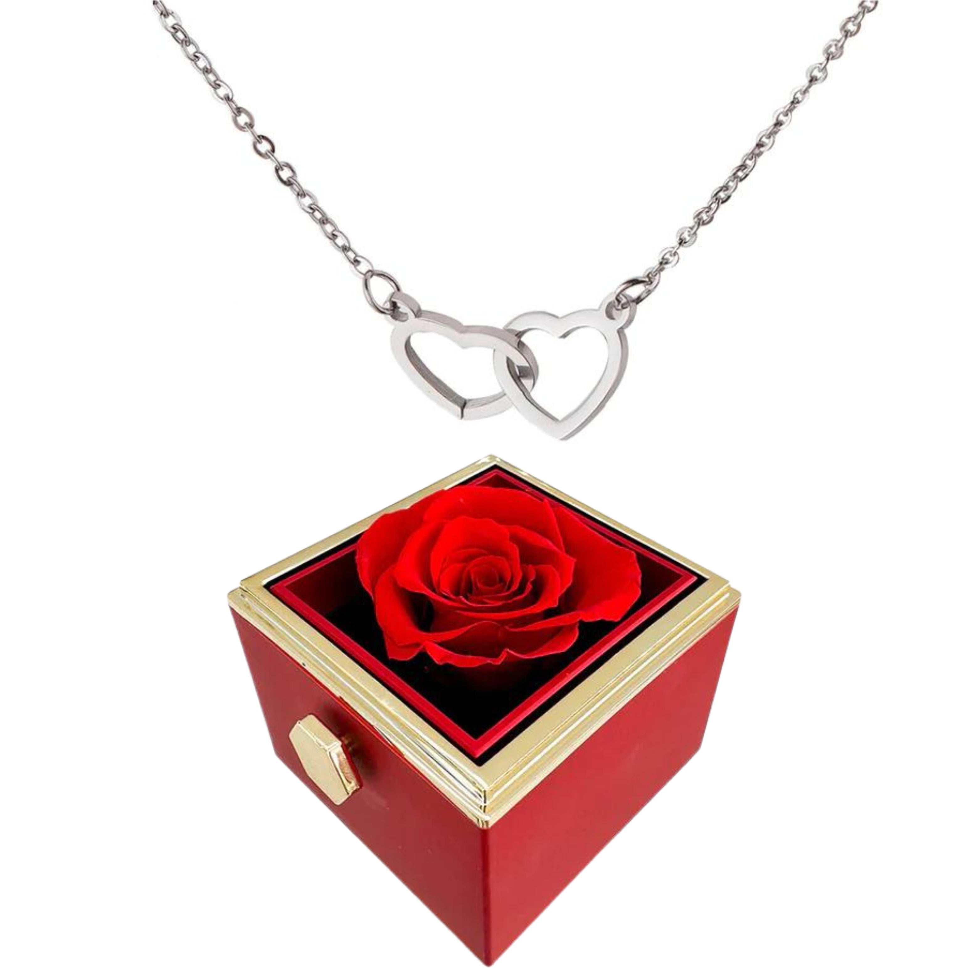 Pheromania ETERNALLY PRESERVED ROTATING ROSE BOX - W/ ENGRAVED HEART NECKLACE