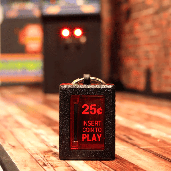 Insert Coin Key Chain Retro Accurate Replica Arcade Light Up LED Button