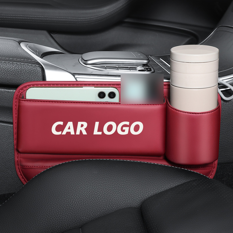Azemov📣50% OFF Hot Sale! 🔥Exclusive Logo Leather Car Seat Storage Box With Water Cup Holder