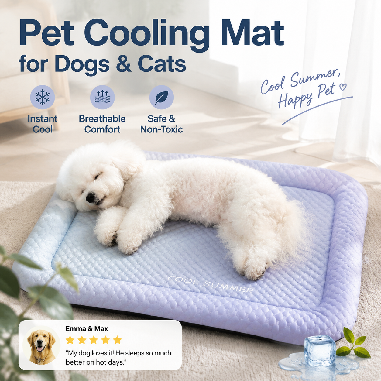 Pet Cooling Mat for Dogs & Cats 🐾  Naturally Cool Ice-Silk Pad • Breathable, Washable & Soft 🌿  For Floors, Sofas & Car Travel • Multiple Sizes • Gradient Colours ☀️🐶🐱