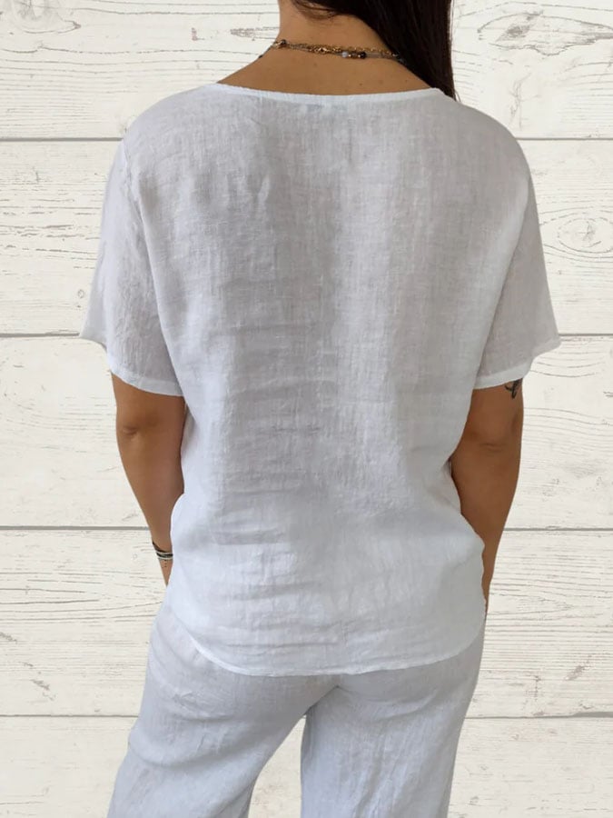 Women's Casual Solid Color Round Neck Short Sleeve Shirred Top